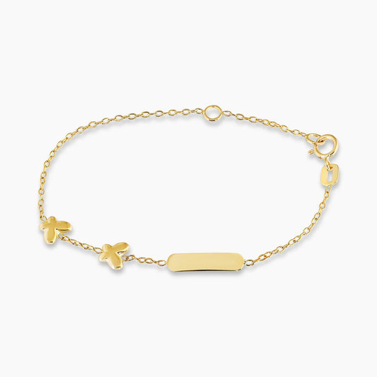 18ct yellow gold butterflies baby ID bracelet with spring ring clasp