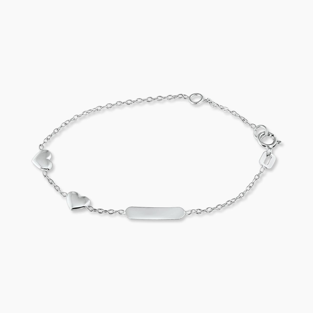 18ct white gold baby hearts ID bracelet with spring ring clasp
