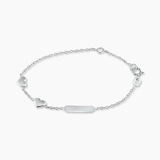 18ct white gold baby hearts ID bracelet with spring ring clasp
