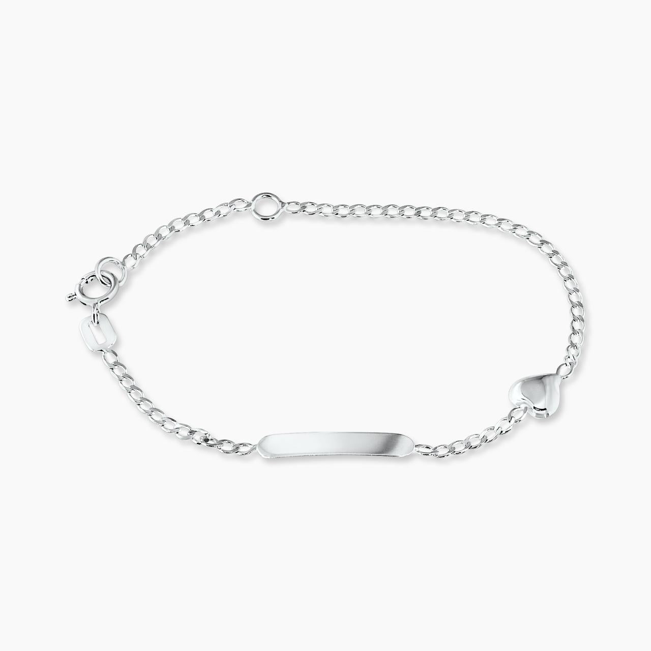 18ct white gold heart ID baby bracelet with spring ring clasp