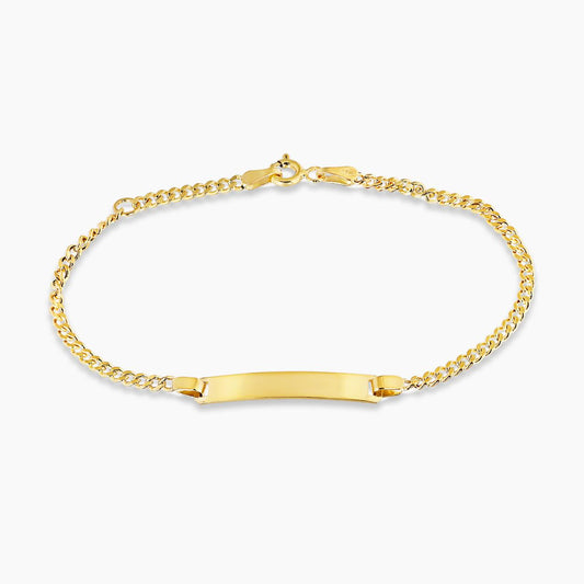 18ct yellow gold hollow diamond cut flat curb link ID baby bracelet with spring ring clasp
