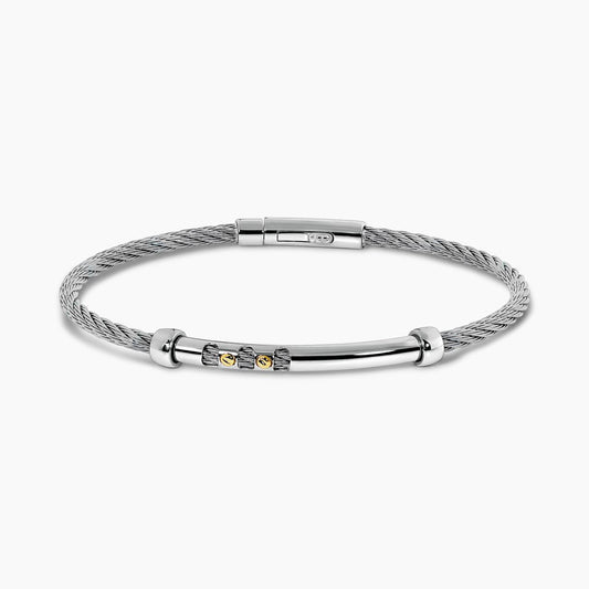 Stainless steel and 18ct yellow gold white woven rope men's bracelet 20cm