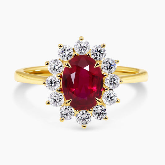 18ct yellow and white gold 1.12ct oval cut ruby and diamond ring