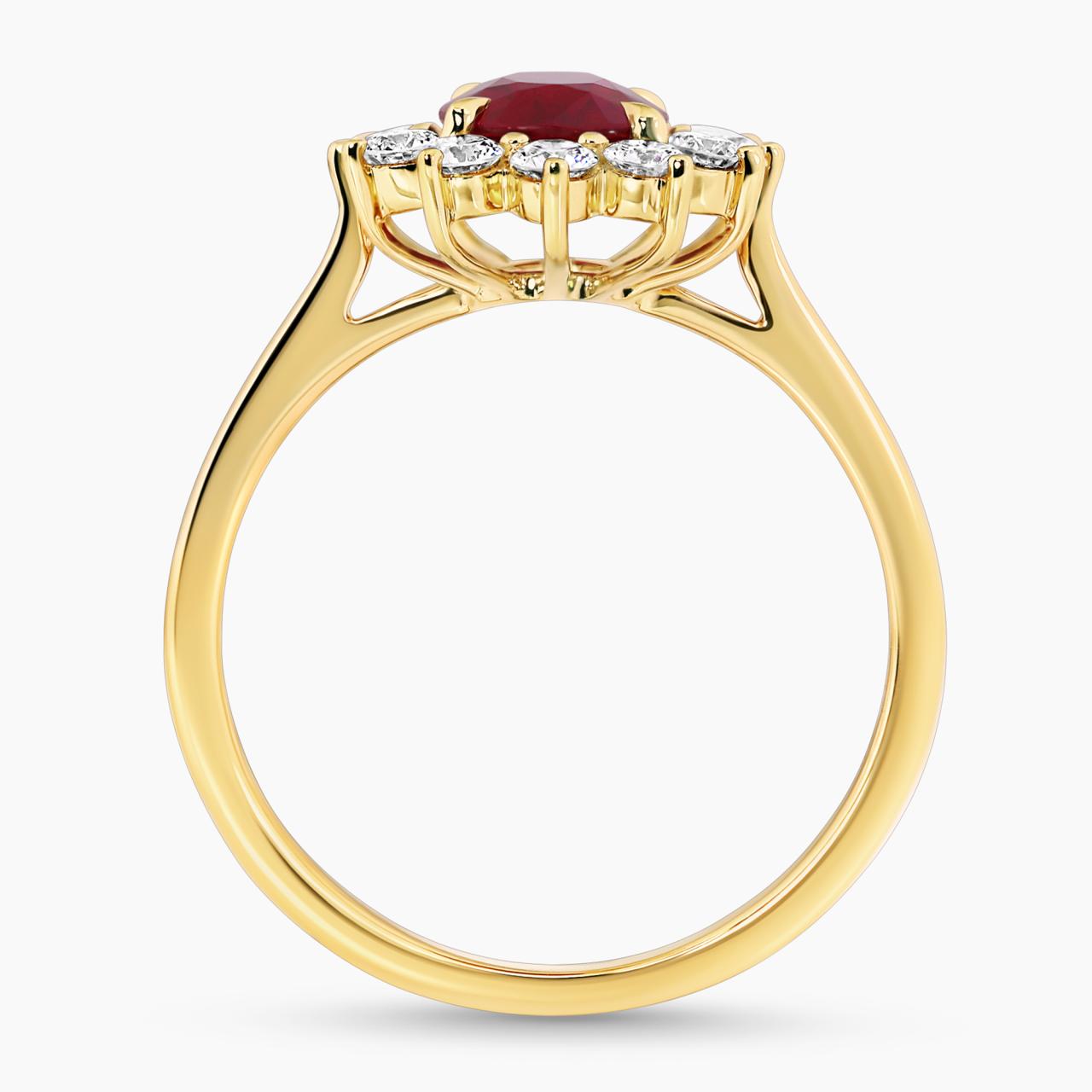 18ct yellow and white gold 1.12ct oval cut ruby and diamond ring side view