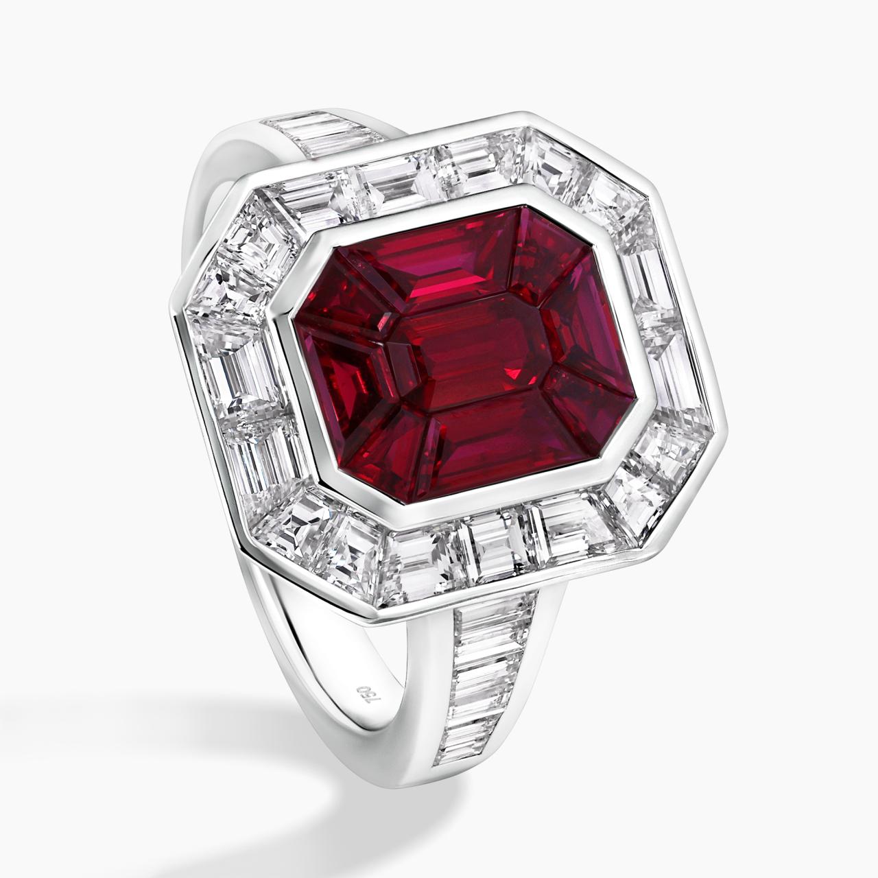 18ct white gold ruby and baguette cut diamonds ring