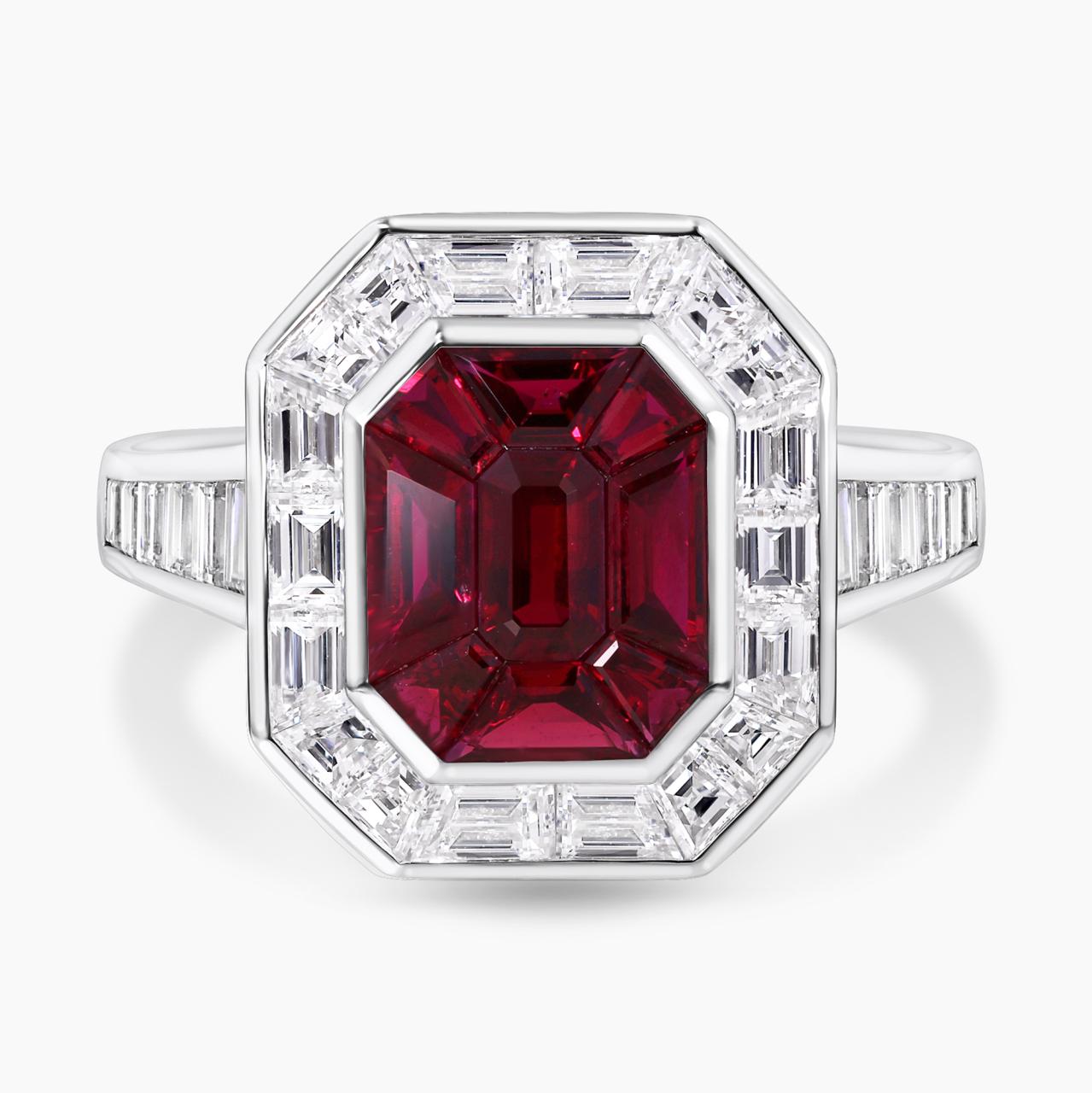 18ct white gold ruby and baguette cut diamonds ring
