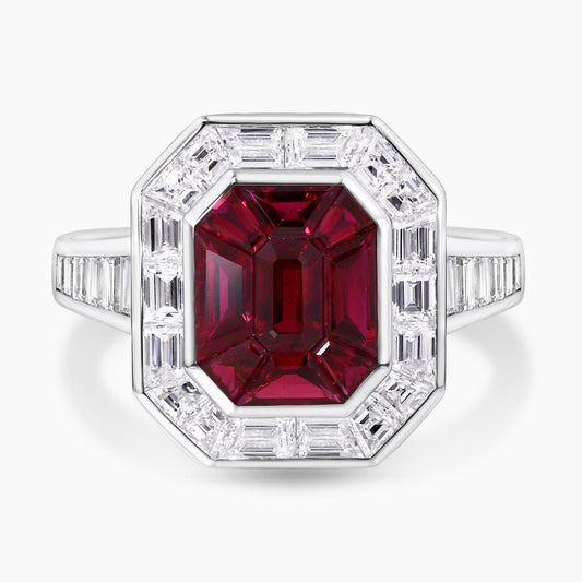 18ct white gold ruby and baguette cut diamonds ring