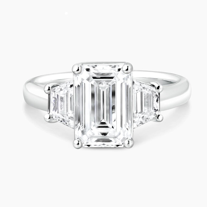 18ct white gold 2.52ct D VS1 emerald cut lab grown diamond ring with trapezoid lab grown diamonds IGI report
