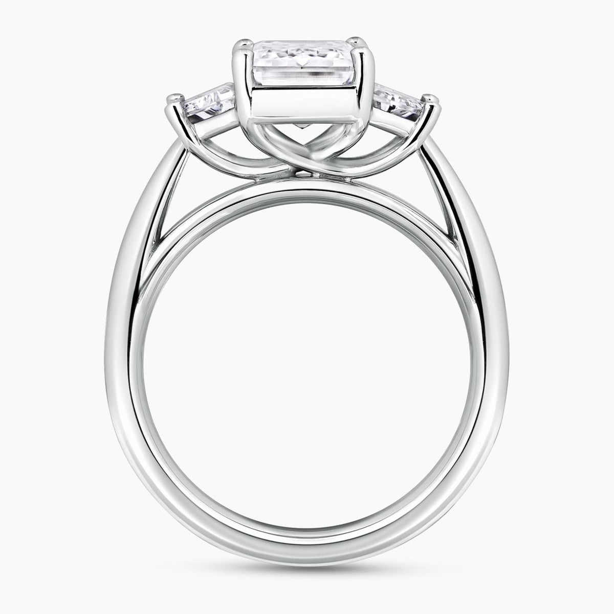 18ct white gold 2.52ct D VS1 emerald cut lab grown diamond ring with trapezoid lab grown diamonds IGI report