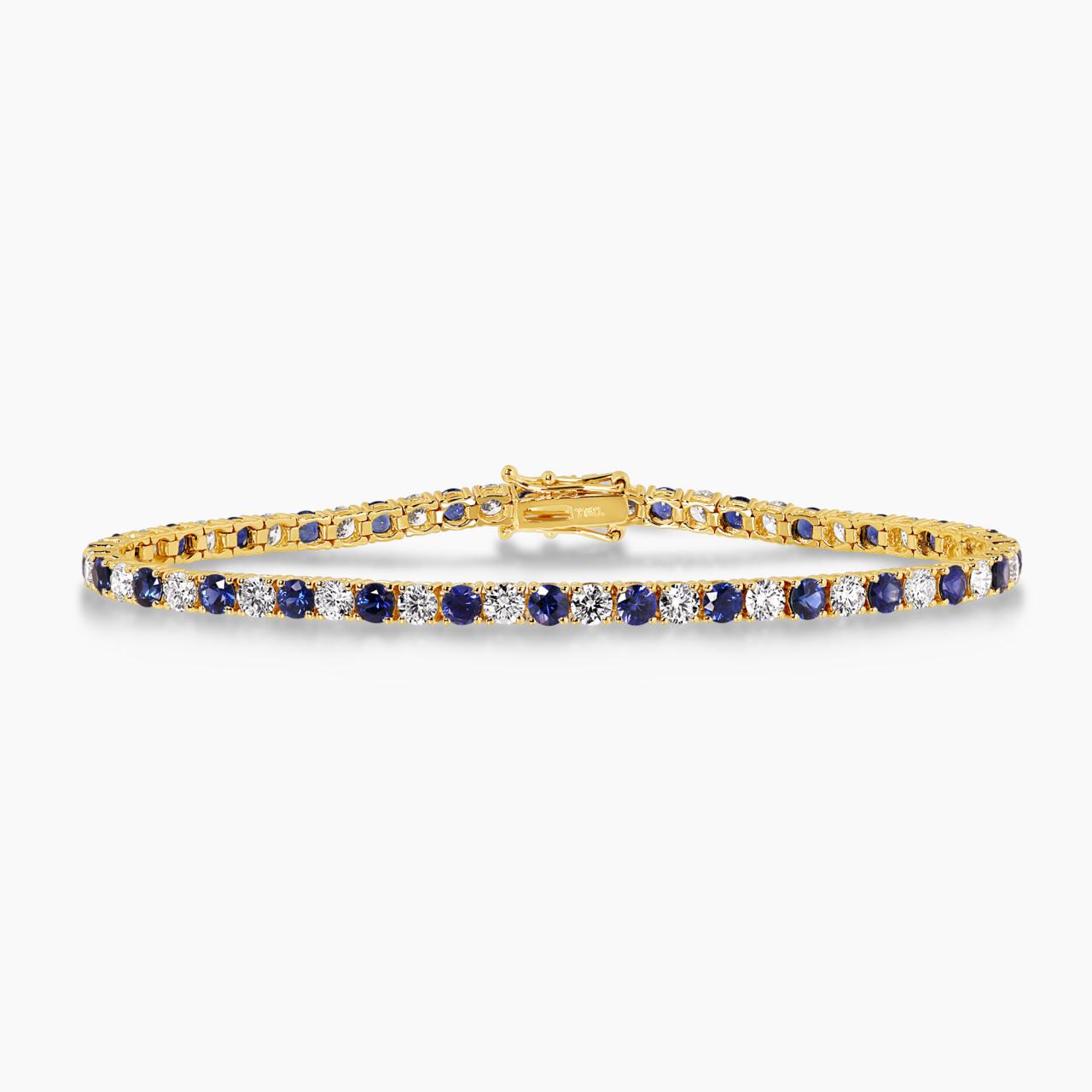 18ct yellow gold diamond and sapphire tennis bracelet