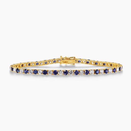 18ct yellow gold diamond and sapphire tennis bracelet