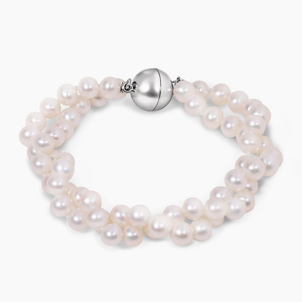 Two strands of fresh water pearls bracelet and a sterling silver magnetic ball clasp from the Carmela Cerrone Collection