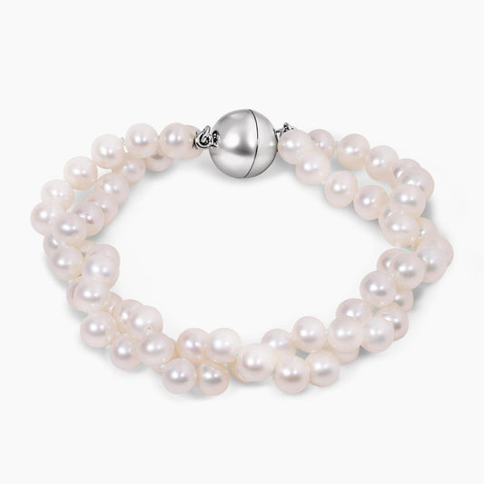 Two strands of fresh water pearls bracelet and a sterling silver magnetic ball clasp from the Carmela Cerrone Collection