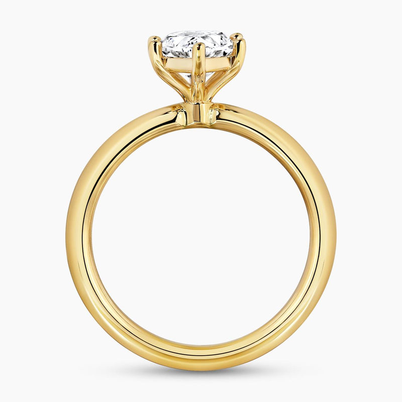 18ct yellow gold 1.59ct D VVS2 Lab grown hexagonal diamond solitaire engagement ring in a six claw setting side profile