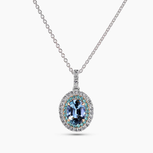 18ct white and rose gold Santa Maria aquamarine, diamond and Paraiba tourmaline necklace