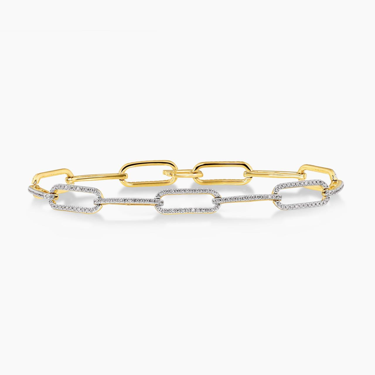 18ct yellow gold diamond pave set paperclip bracelet with hinge clasp