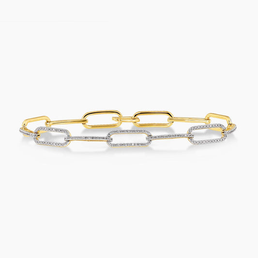 18ct yellow gold diamond pave set paperclip bracelet with hinge clasp