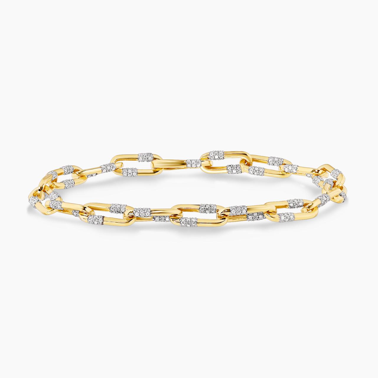 18ct yellow gold diamond pave set paperclip bracelet with spring hinge clasp