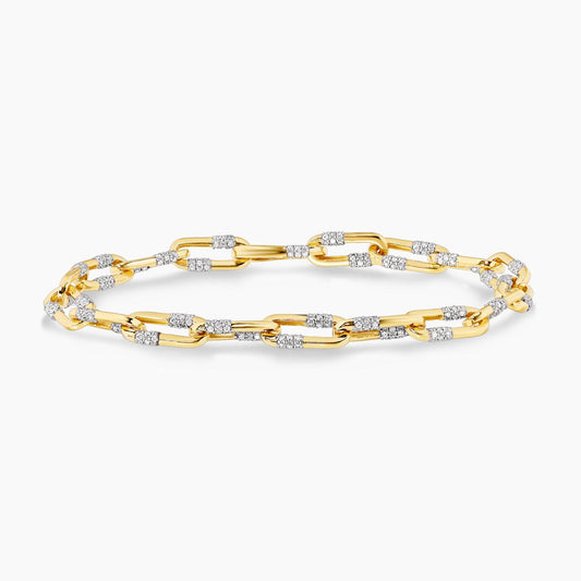18ct yellow gold diamond pave set paperclip bracelet with spring hinge clasp
