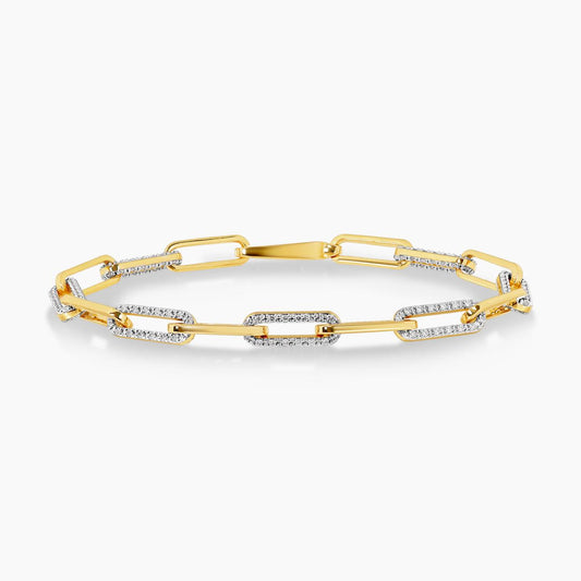 18ct yellow gold diamond pave set paperclip bracelet with spring hinge clasp