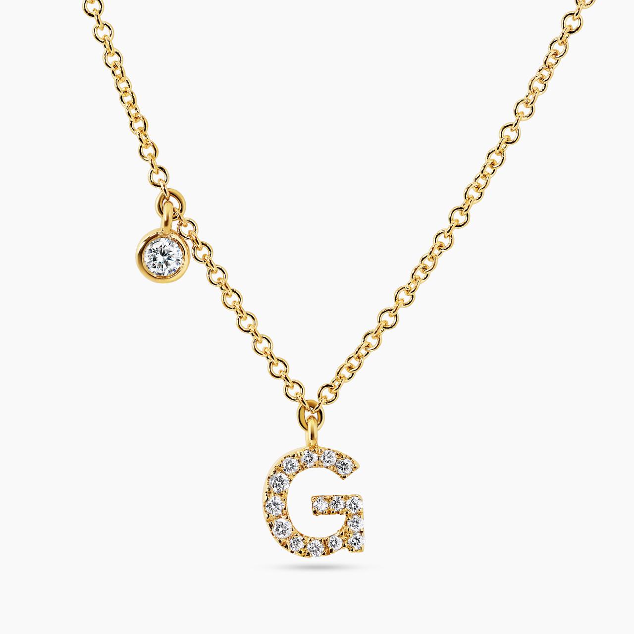 18ct yellow gold diamond initial "G" necklace with bezel