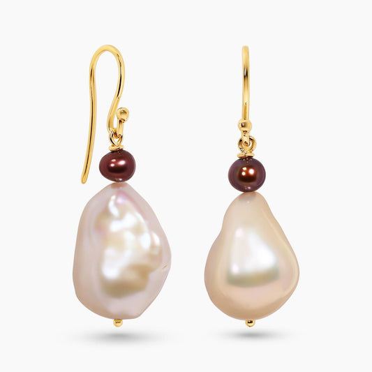 18ct yellow gold fresh water Keshi baroque pearls hook earrings