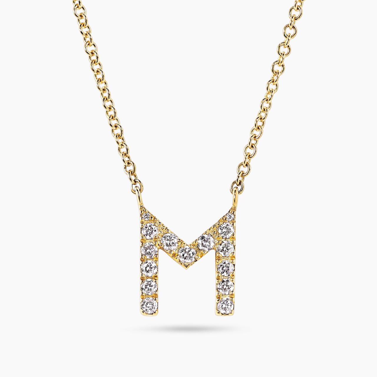 18ct yellow gold diamond initial "M" necklace