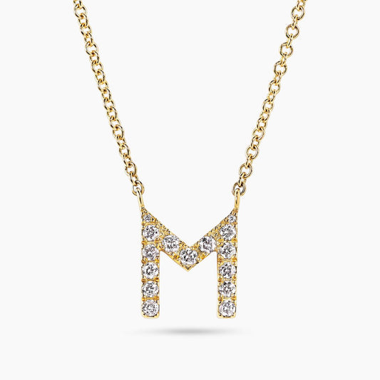 18ct yellow gold diamond initial "M" necklace