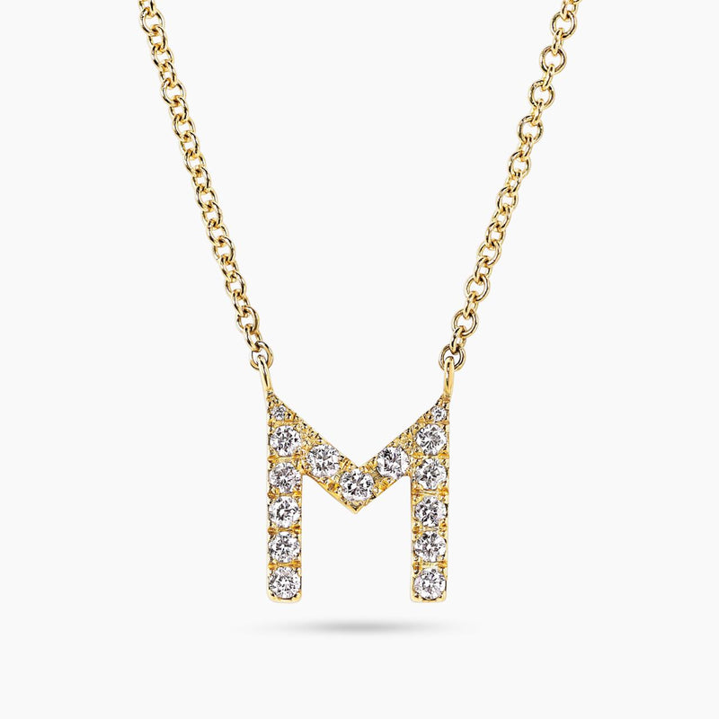18ct yellow gold diamond initial "M" necklace