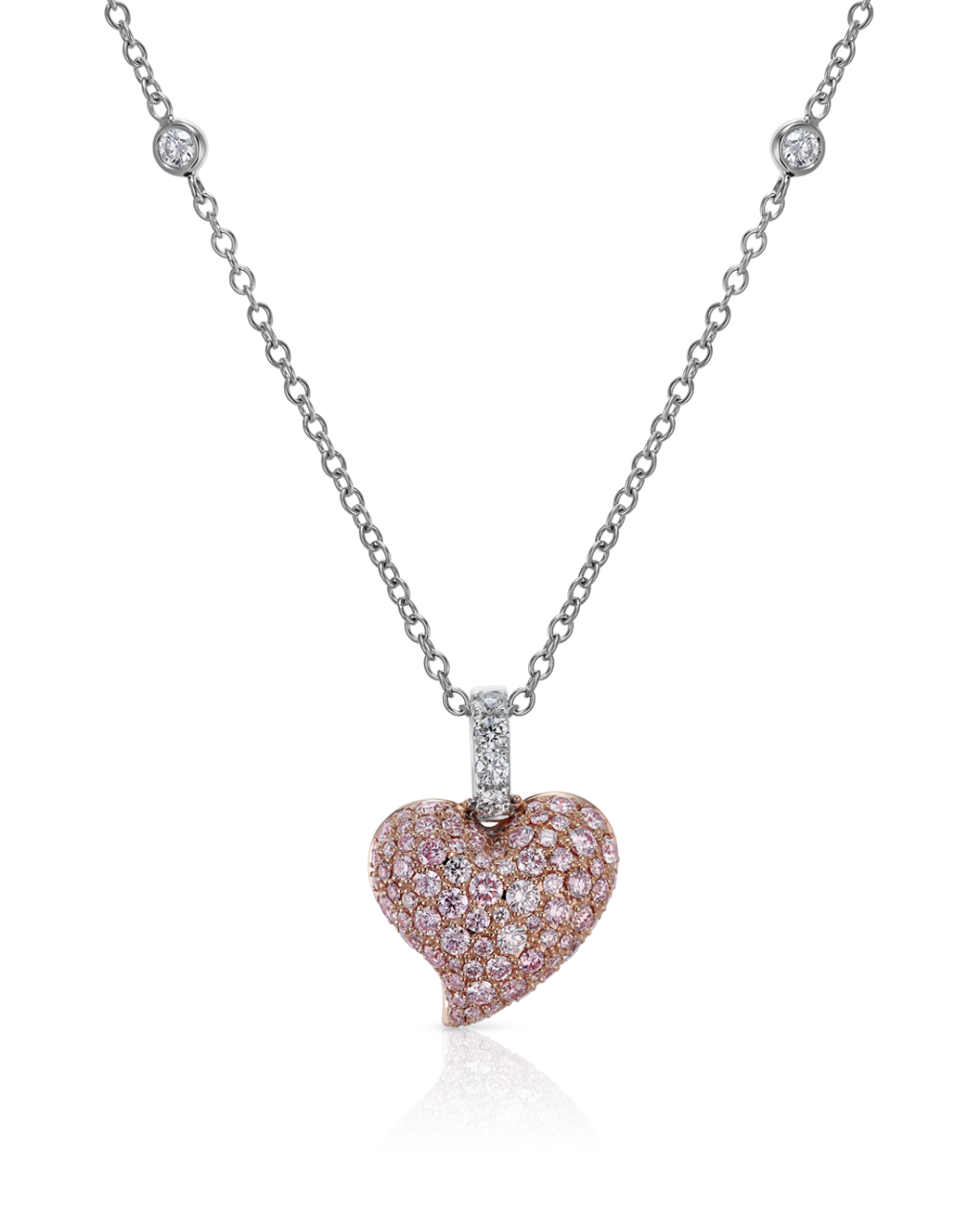 LIMITED EDITION "EVERMORE II" 18ct rose and white gold heart shaped Argyle Pink diamonds set pendant on an 18ct white gold trace chain