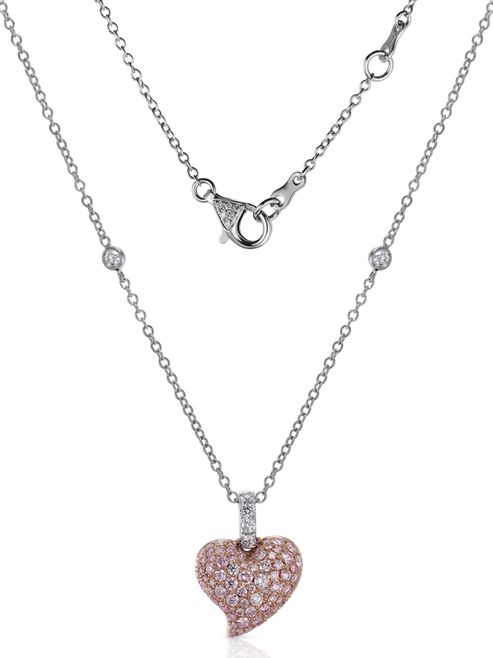 LIMITED EDITION "EVERMORE II" 18ct rose and white gold heart shaped Argyle Pink diamonds set pendant on an 18ct white gold trace chain