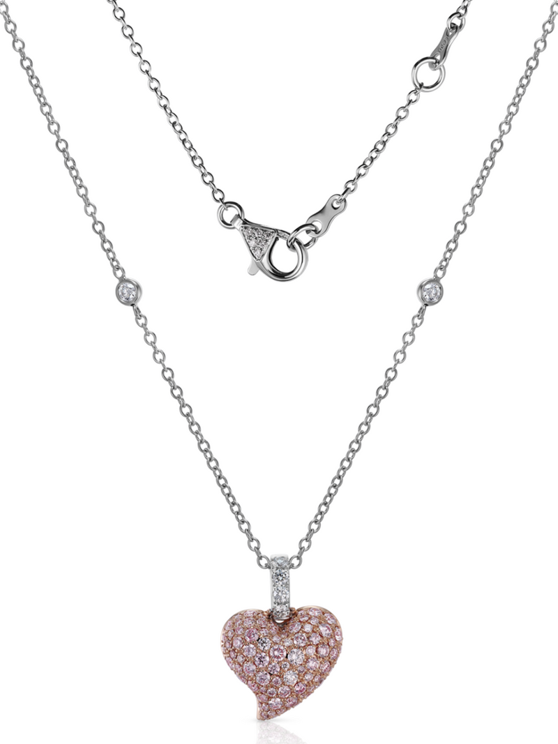 LIMITED EDITION "EVERMORE II" 18ct rose and white gold heart shaped Argyle Pink diamonds set pendant on an 18ct white gold trace chain
