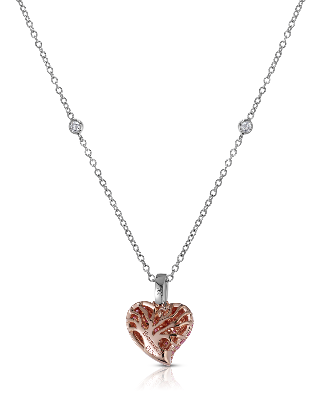 LIMITED EDITION "EVERMORE II" 18ct rose and white gold heart shaped Argyle Pink diamonds set pendant on an 18ct white gold trace chain