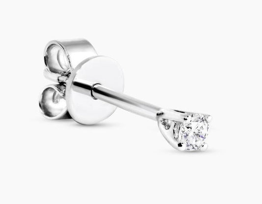 18ct white gold 1=0.05ct round brilliant cut single stud diamond earring