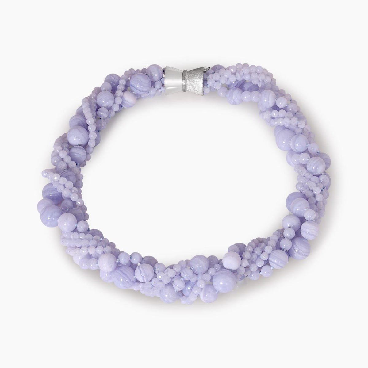 Six rows of blue lace agate beads necklace ended with a silver magnetic clasp