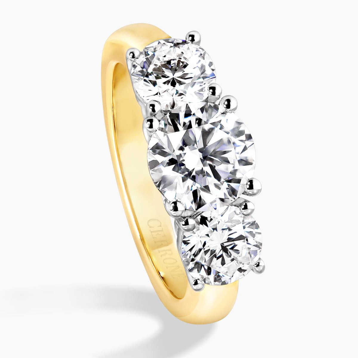18ct yellow and white gold round brilliant cut diamond ring side view