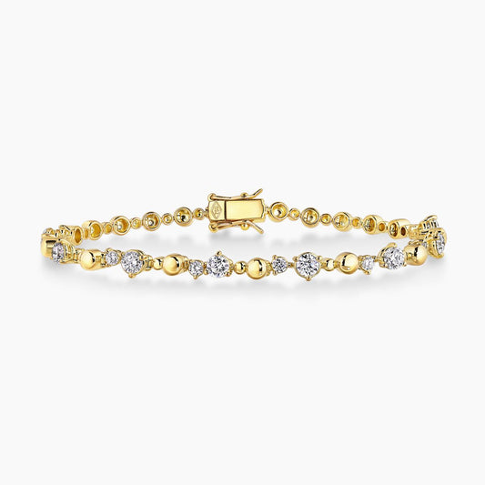 18ct yellow gold 16=1.96ct DEF VVS VS round brilliant cut Lab grown diamonds tennis bracelet in a three claw setting