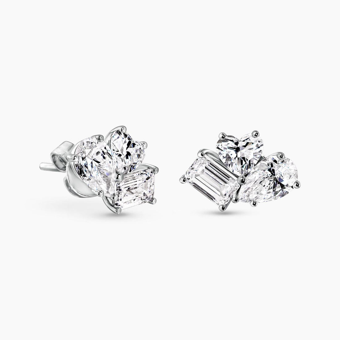 18ct white gold heart, pear and emerald cut Lab Grown Diamonds stud earrings