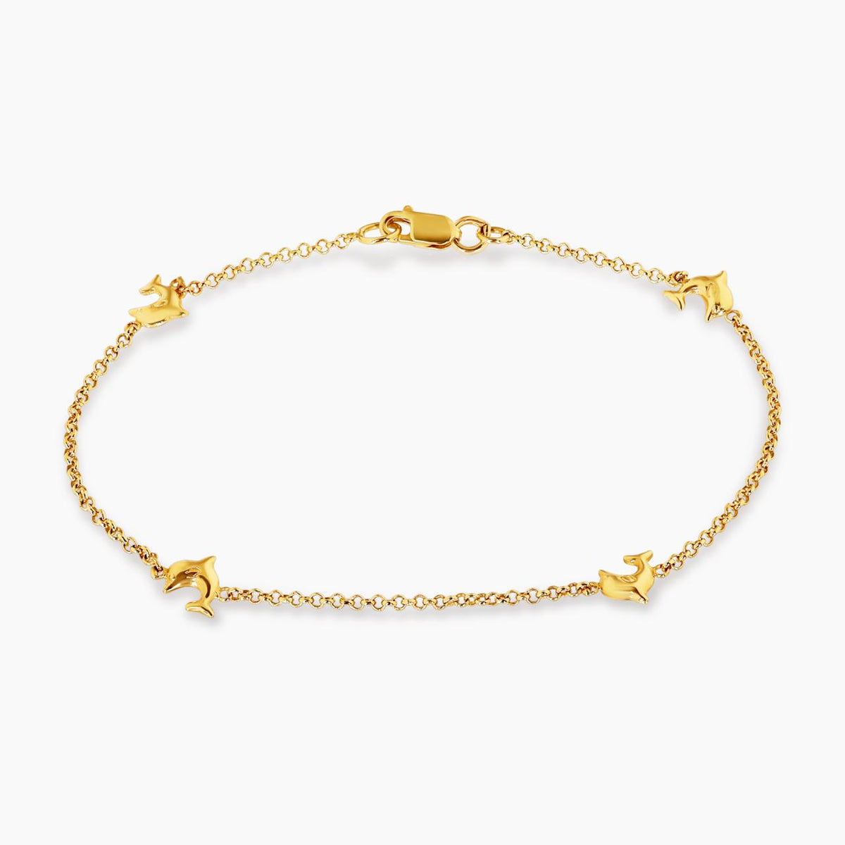 18ct Yellow Gold small Dolphins Bracelet 19cm