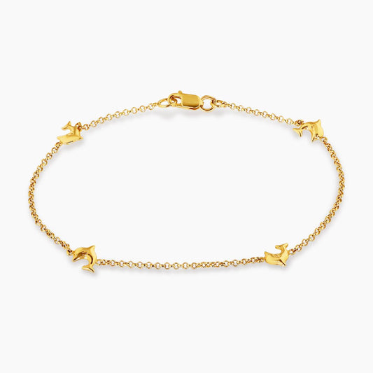 18ct Yellow Gold small Dolphins Bracelet 19cm