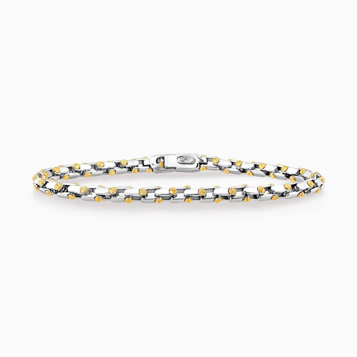 18ct white and yellow gold box link screw detailed bracelet 22cm