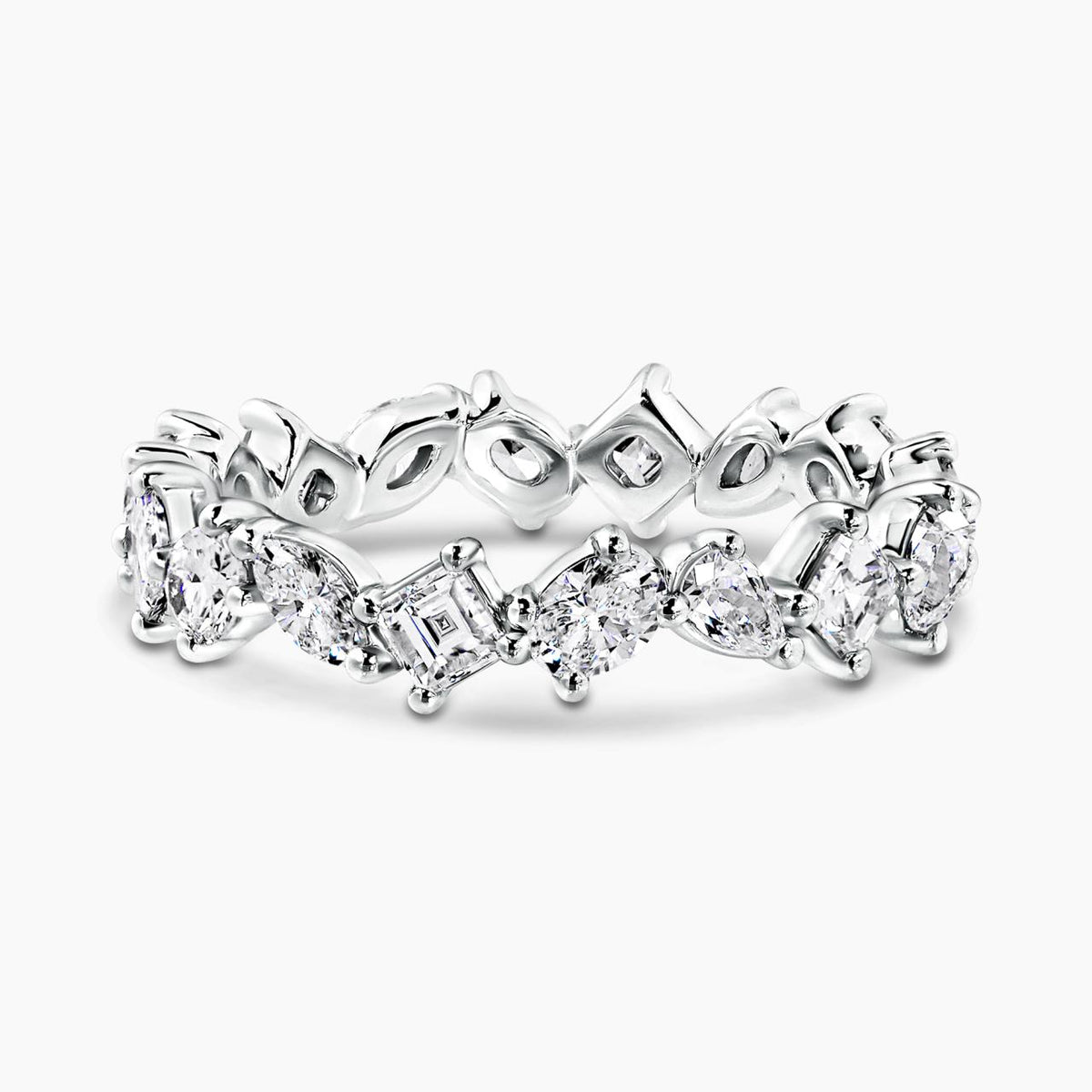 18ct white gold full circle carre, marquise, pear, oval and asscher cut diamonds ring
