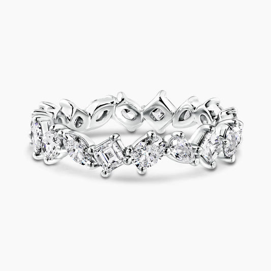 18ct white gold full circle carre, marquise, pear, oval and asscher cut diamonds ring