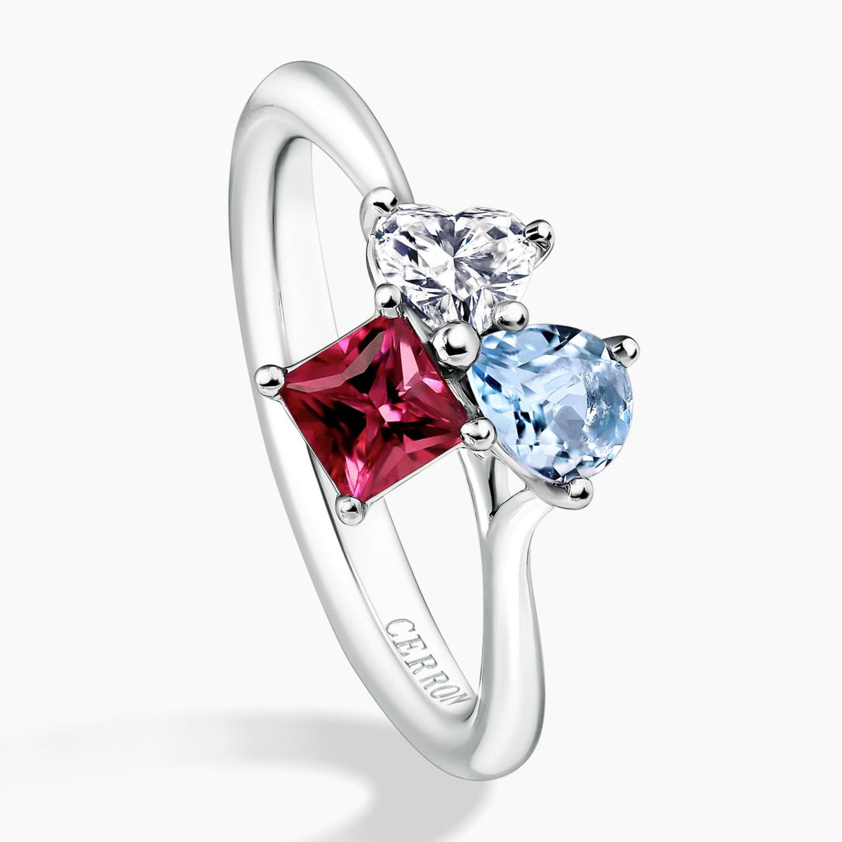18ct white gold diamond, tourmaline and aquamarine ring