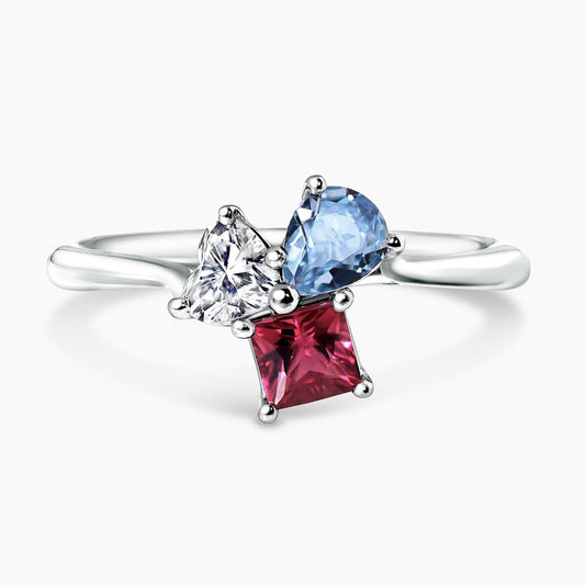 18ct white gold diamond, tourmaline and aquamarine ring