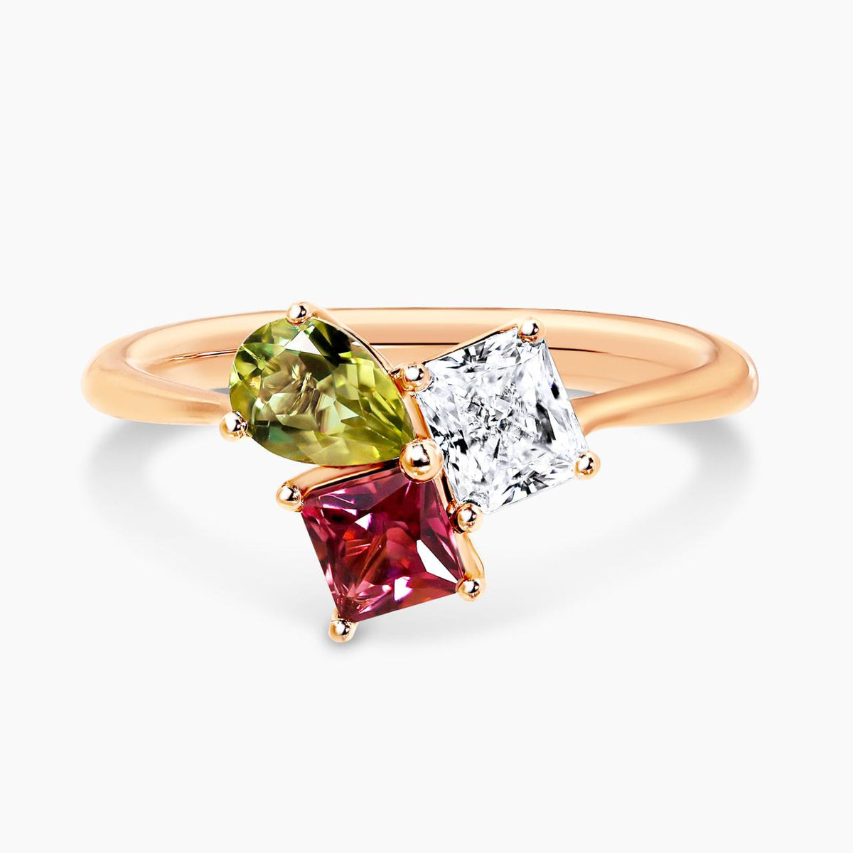 18ct rose gold diamond, peridot and tourmaline ring