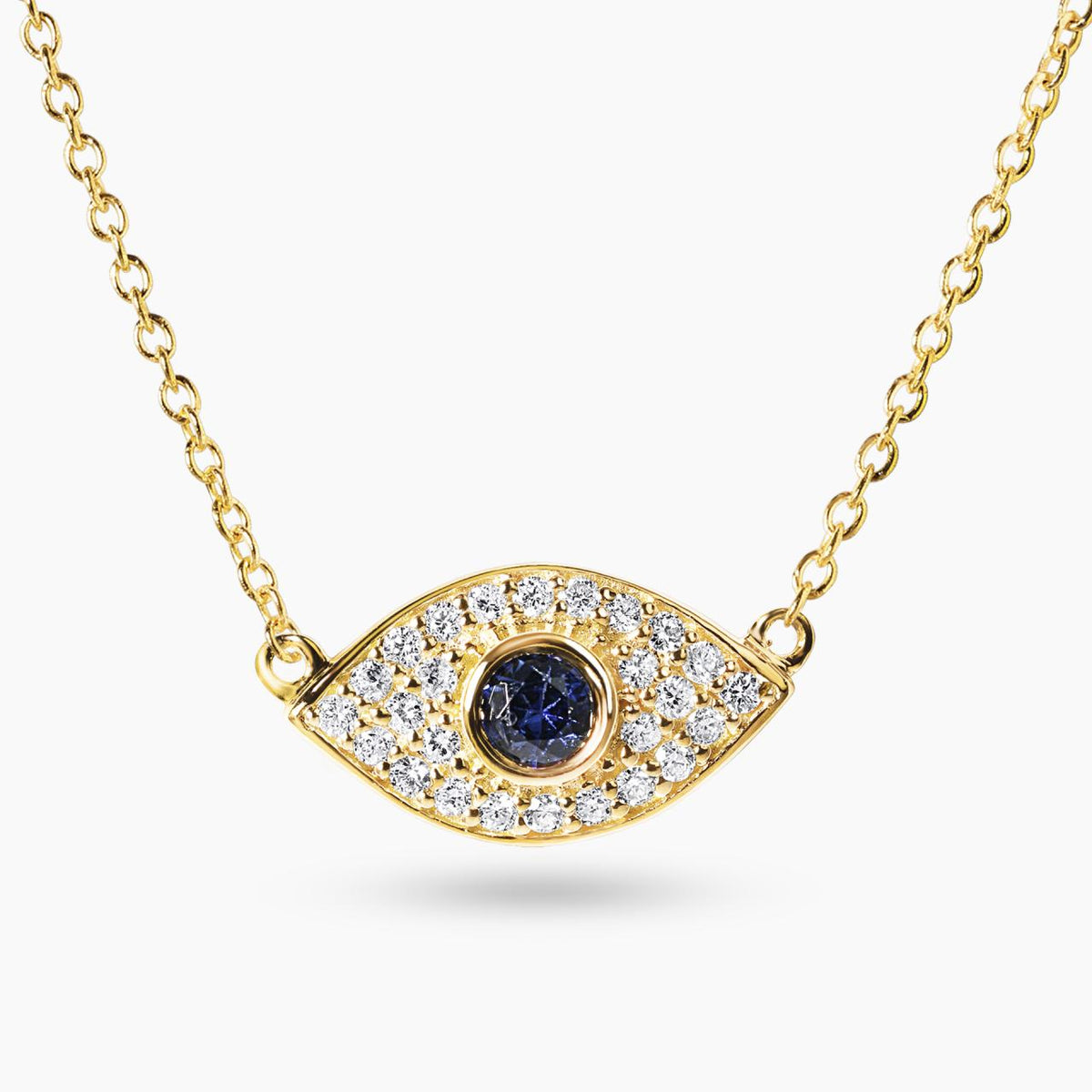 18ct yellow gold diamond and sapphire set "evil eye" necklace