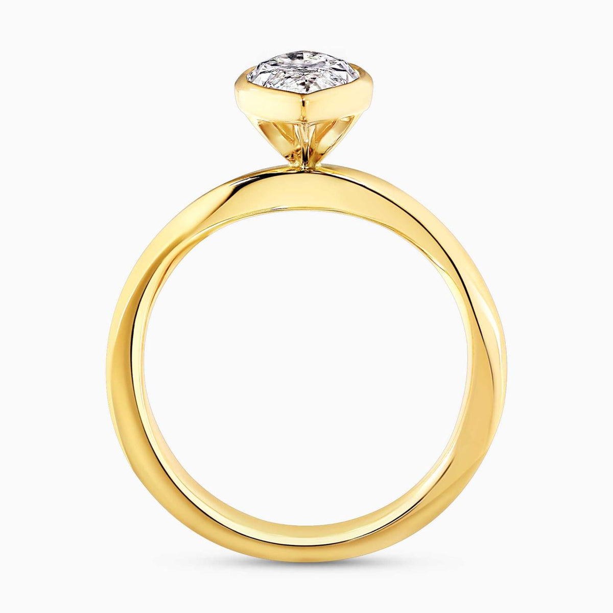 18ct yellow gold 1.75ct E VVS2 lab grown marquise diamond solitaire ring in a bezel setting IGI Cert