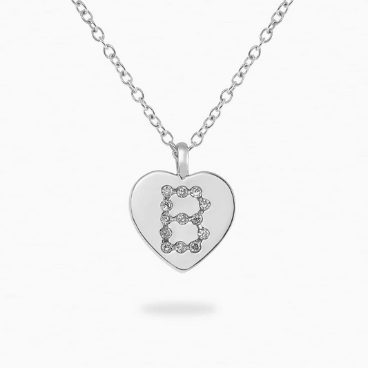 18ct White Gold Diamond “B” Initial Heart necklace