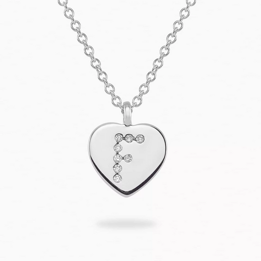 18ct White Gold Diamond “F” Initial Heart necklace